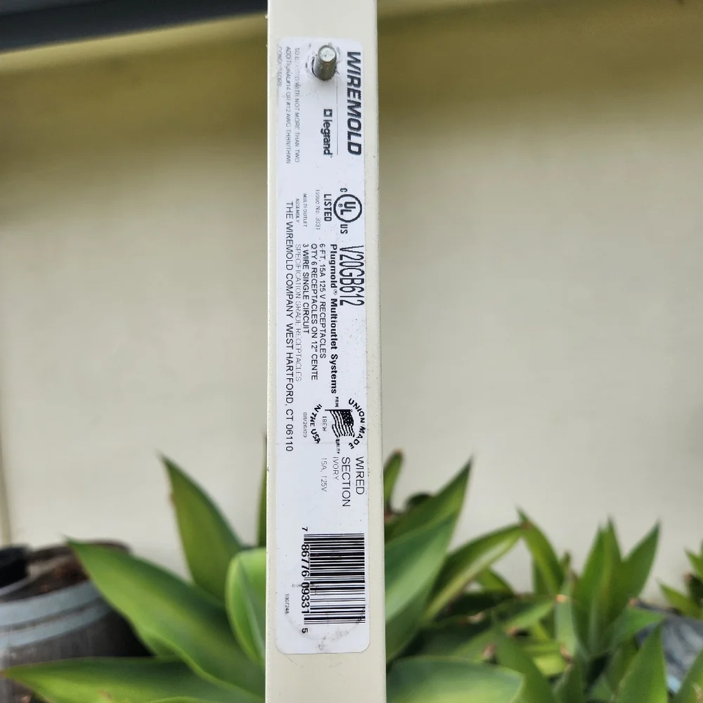 Wiremold Legrand Power Strip V20GB612 Prewired Raceway 6 Outlets, 12 in apart